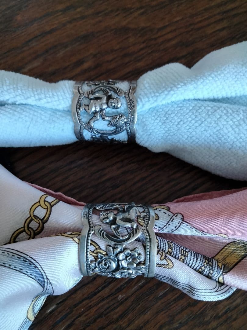 最終価格８３５シルバー.ナプキンリング、ヒルデスハイムの薔薇、天使、