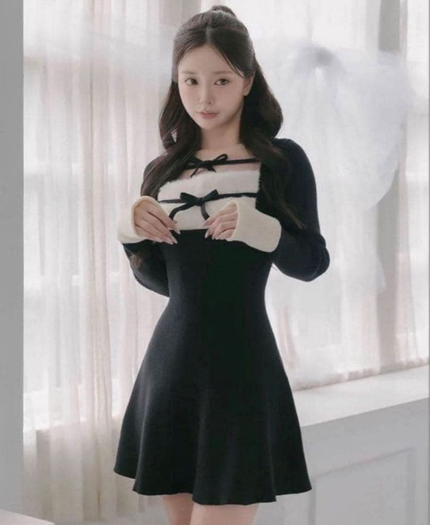 ダーリッチ Darich リボンファーフレアニットミニワンピース