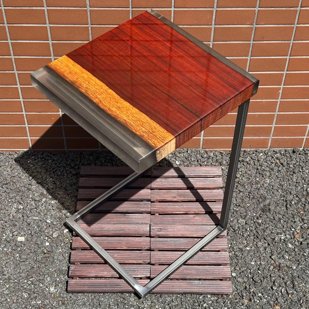 サイドテーブル アイアン 無垢 木製 一枚板 コの字 おしゃれ ベッド 50cm