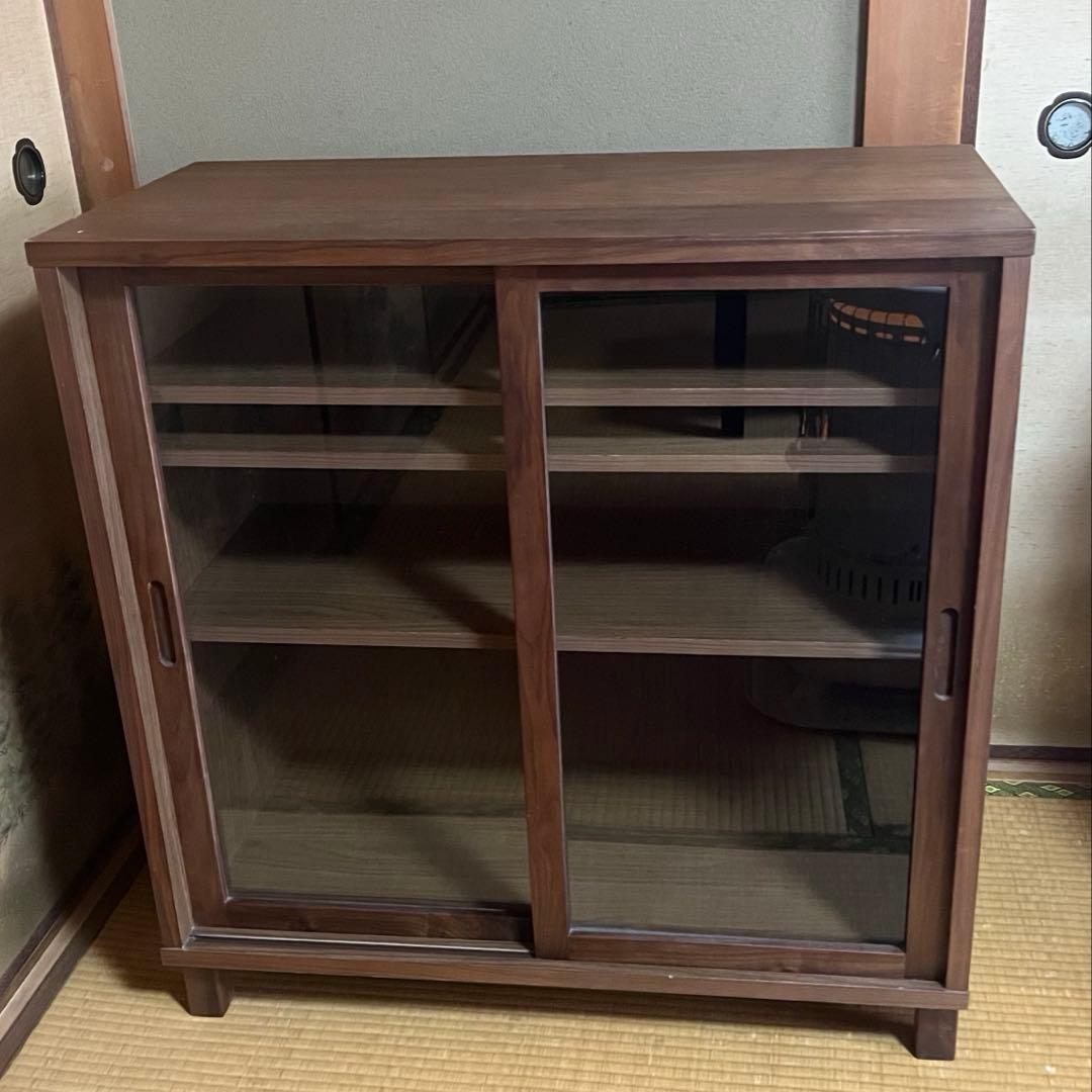 無印良品 ウォールナット材キャビネット 引戸タイプ 脚付き 廃盤モデル