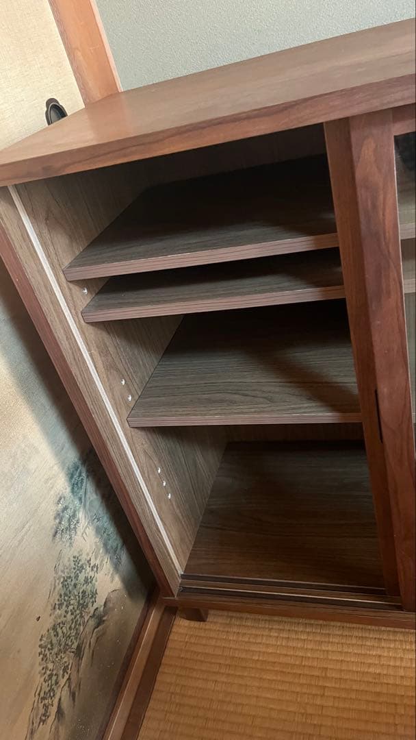 無印良品 ウォールナット材キャビネット 引戸タイプ 脚付き 廃盤モデル