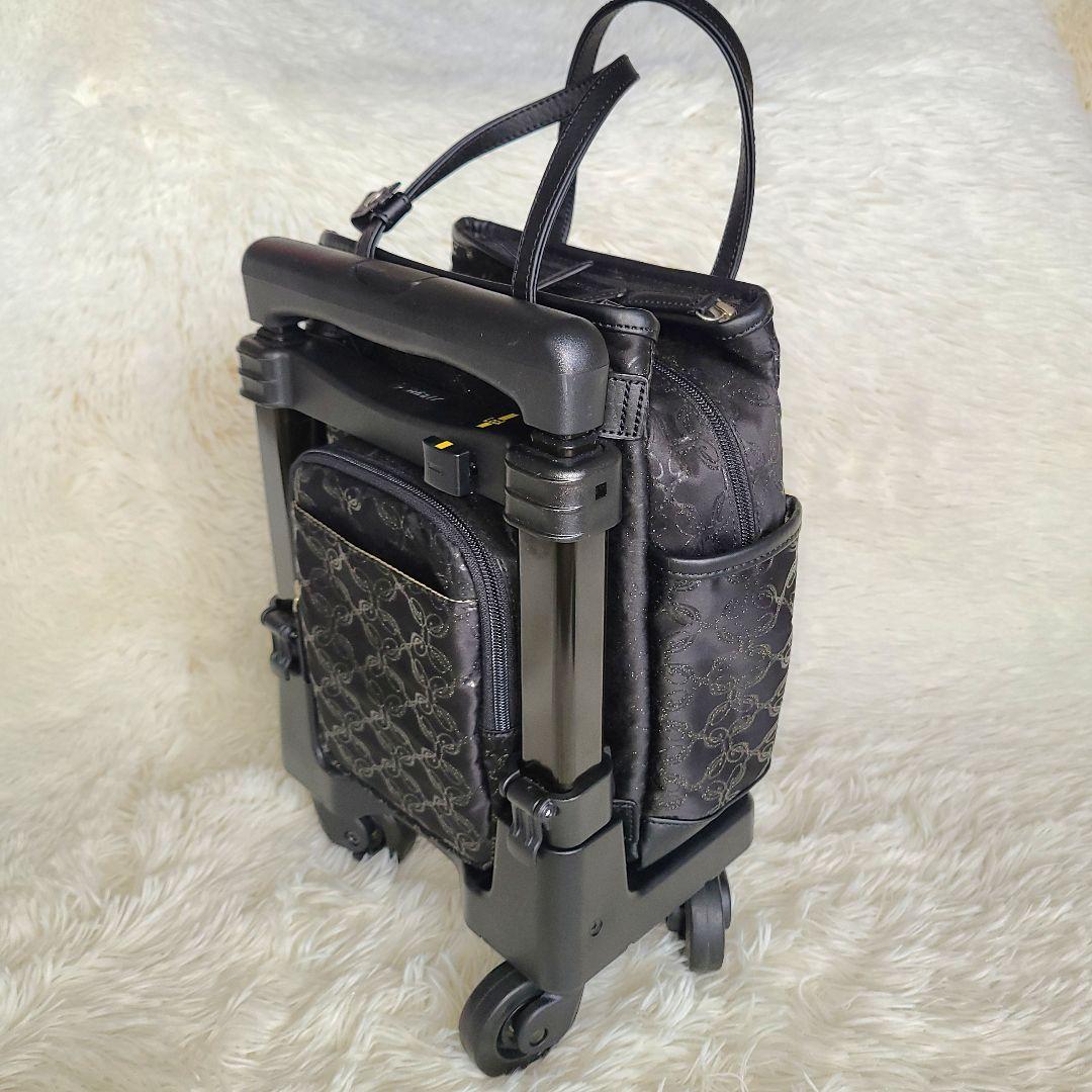 美品【スワニー】キャリーバッグ Sサイズ レース柄 ブラックラメ　MA-0027