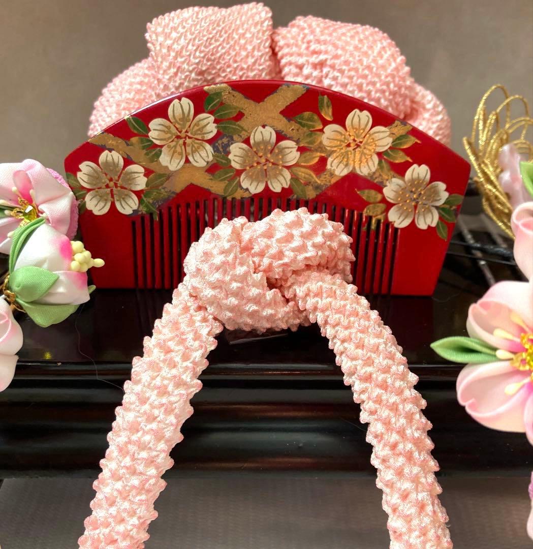 専用　七五三　成人式　枝垂れ桜の簪　Uピン簪　金属簪　櫛簪　玉簪　水引　絞り玉簪