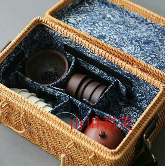 収納ケース 藤編 茶道具 ピクニック  便攜`