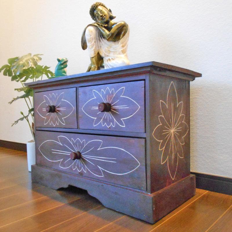 花柄模様 チェスト アジアン家具 バリ家具 収納家具 完成品家具 アンティーク風