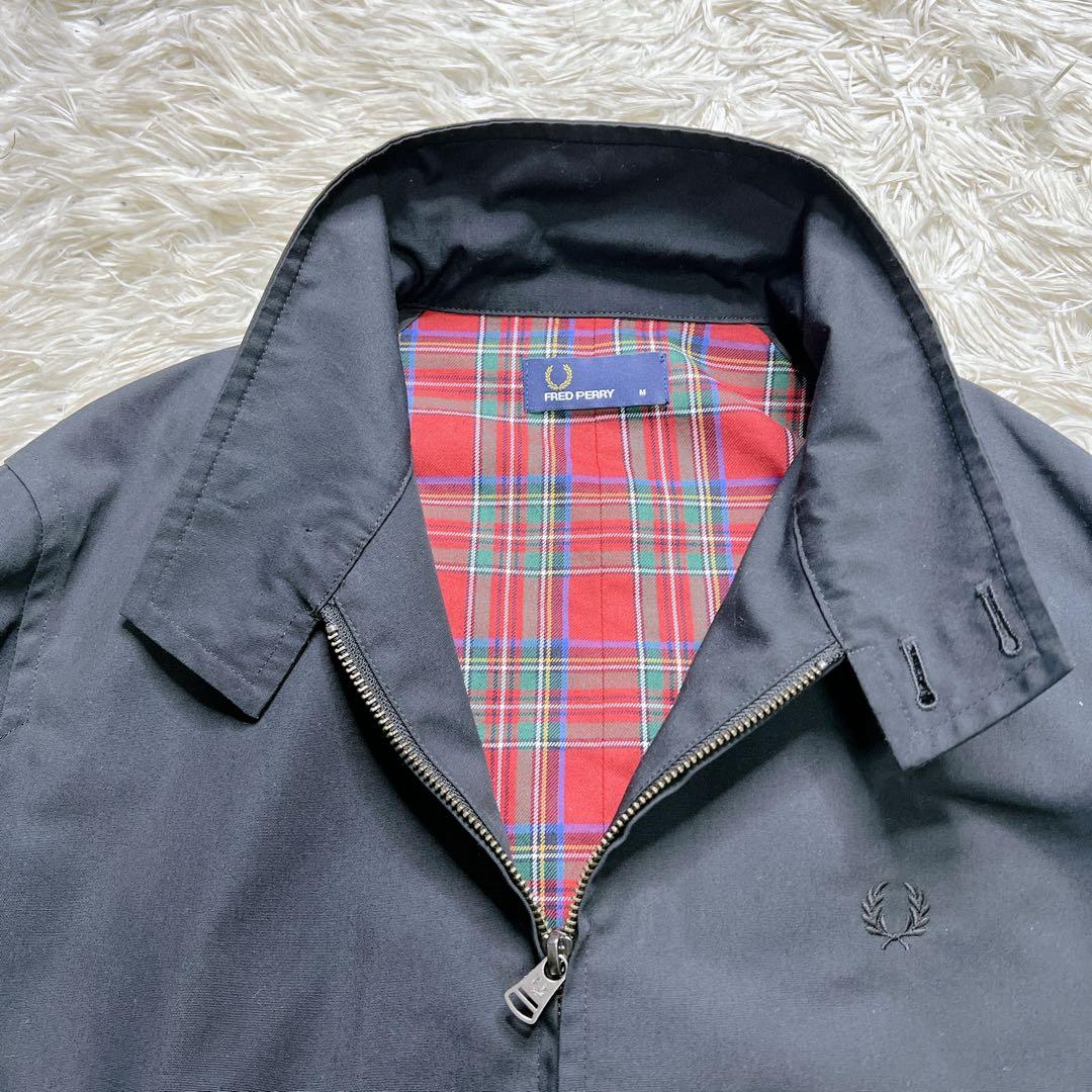 【美品】FRED PERRY　フレッドペリー　裏地チェックステンカラーコート 黒