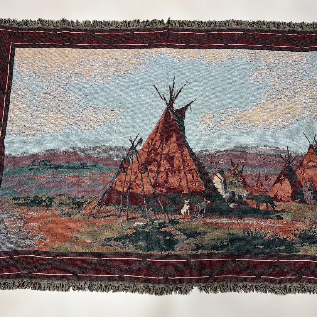 絵画風　インディアン　マルチカバー　ソファーカバー　ラグ 123x175