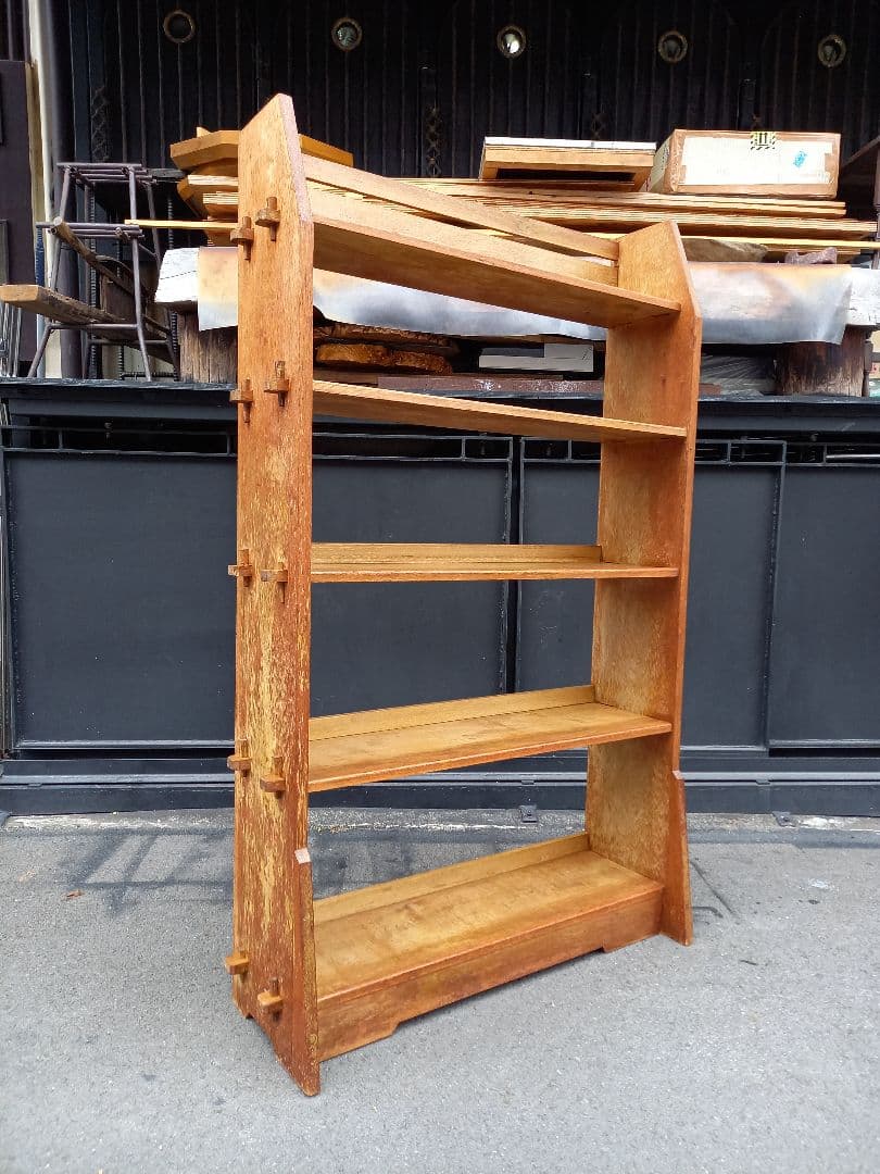 1960's　楔　細工　ウッド　サイド　オープン　ラック　キャビネット　シェルフ