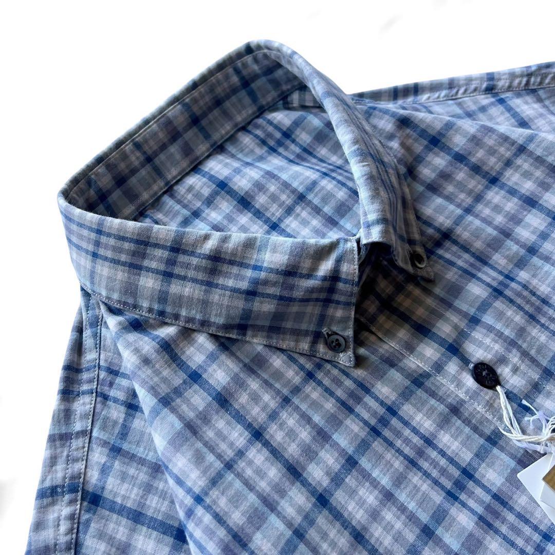 【新品未使用】papasパパス/ブルーチェック長袖シャツ/ L