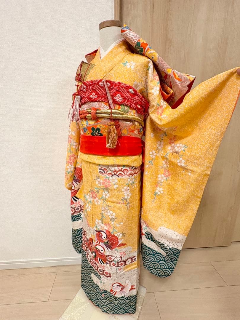 七五三 7歳祝い着 正絹 黄色 おしどり M2509025