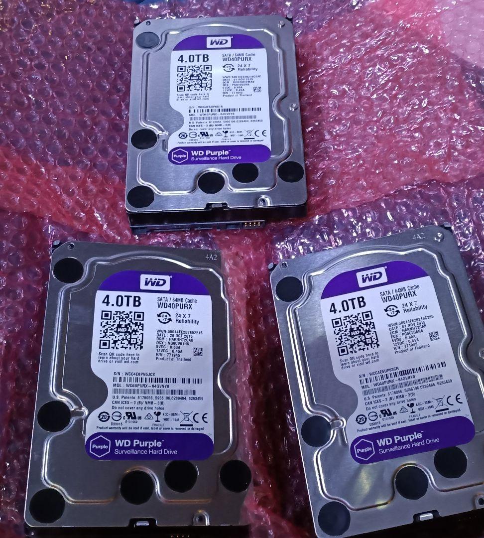 WD Purple 4TB HDD WD40PURX　3枚　中古品