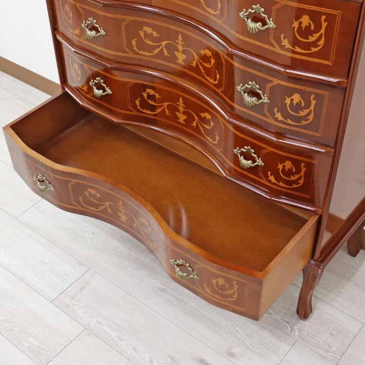 6段チェスト 木製 イタリア 猫脚 象嵌 完成品 チェスト タンス