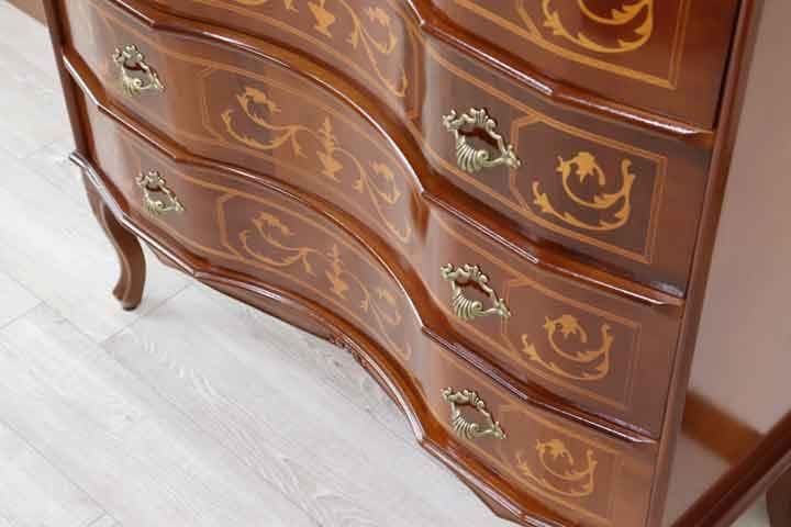 6段チェスト 木製 イタリア 猫脚 象嵌 完成品 チェスト タンス