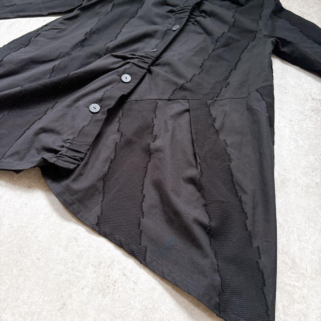 美品✨慈雨ジウ　薄手アシンメトリーコート　羽織り　シャツ　黒　ブラック　L