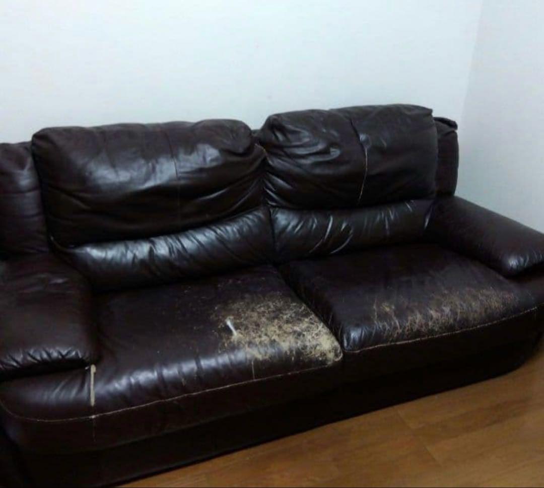 ビンテージ　マリネリ　イタリア本革ダークブラウン レザーソファ