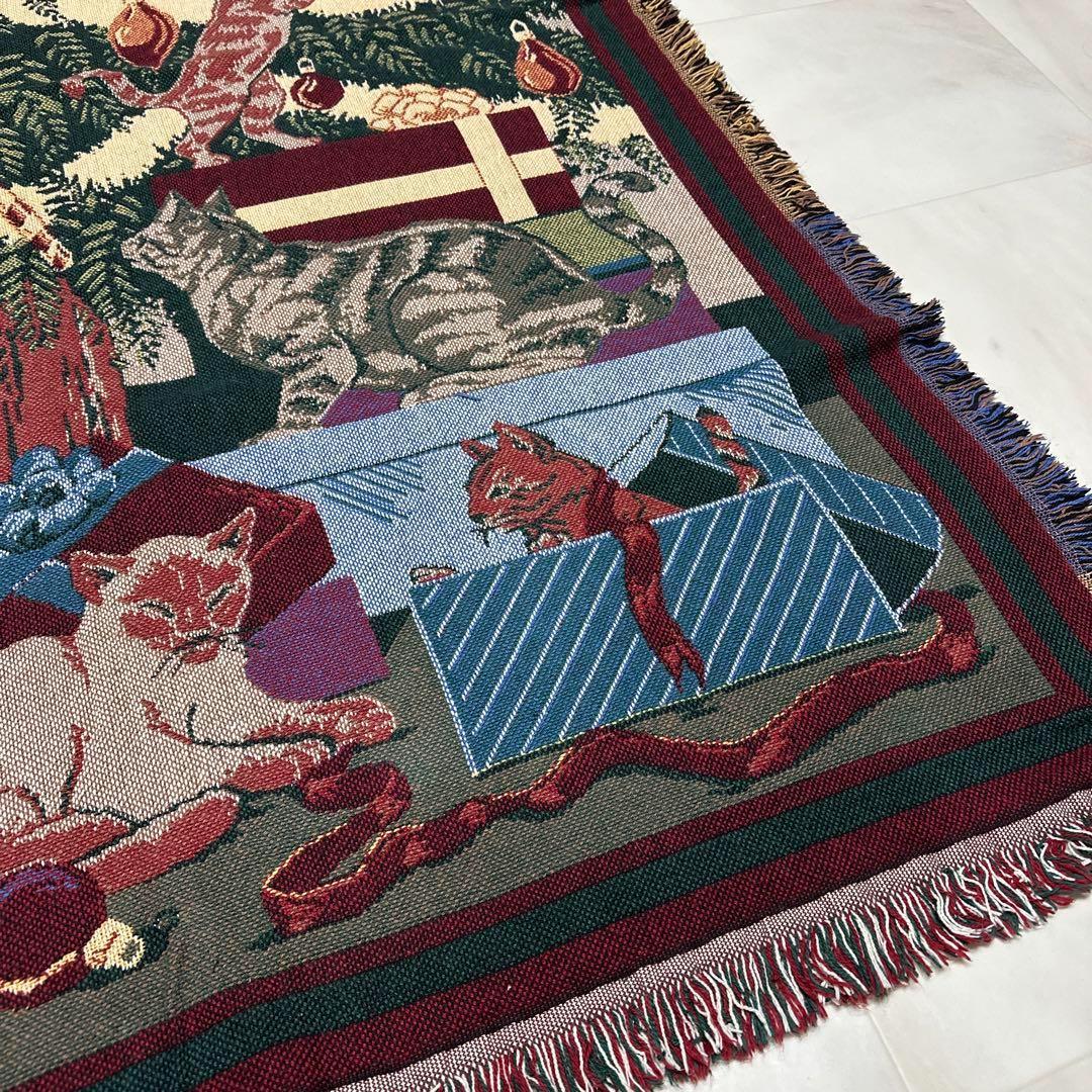 猫　クリスマス　マルチカバー　ソファーカバー　ヴィンテージラグ　180x123