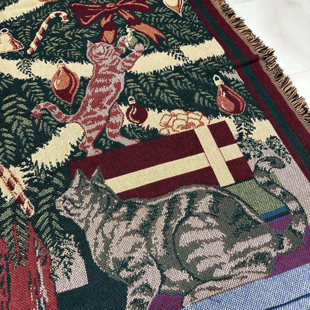 猫　クリスマス　マルチカバー　ソファーカバー　ヴィンテージラグ　180x123