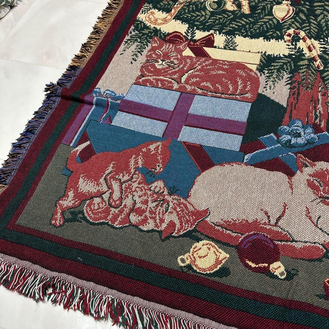 猫　クリスマス　マルチカバー　ソファーカバー　ヴィンテージラグ　180x123