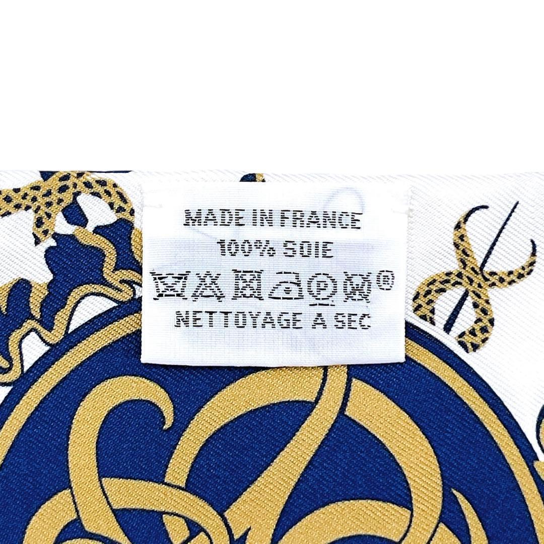 極美品 エルメス ツイリー スカーフ シルク エクスリブリス 紺 黒 レディース