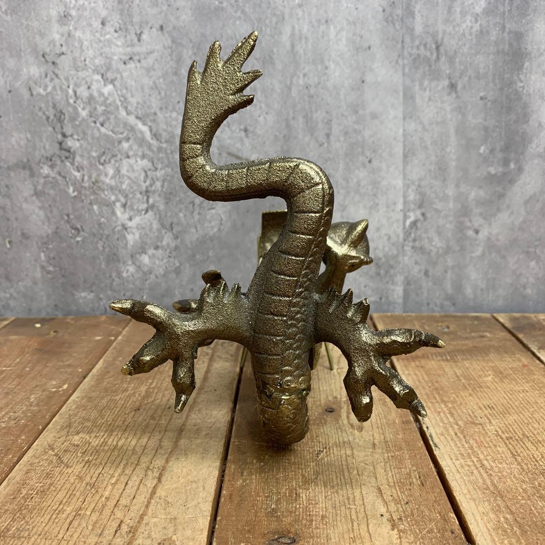 4F 【縁起物】龍 置物 真鍮風 ブロンズ調 ドラゴン 竜 龍神 五本爪 宝玉