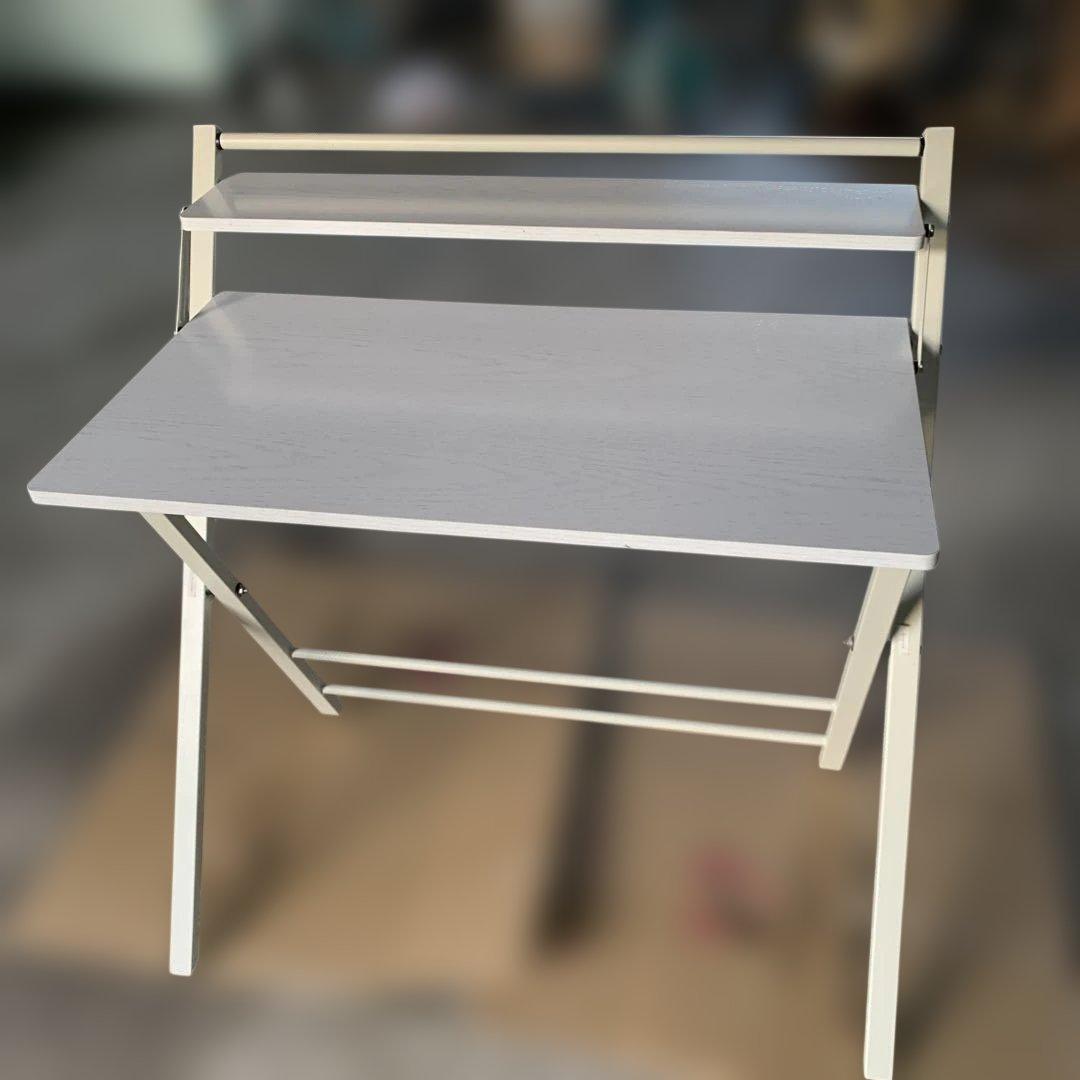 たのメル便　ホワイト折りたたみパソコンデスク 上段棚付き