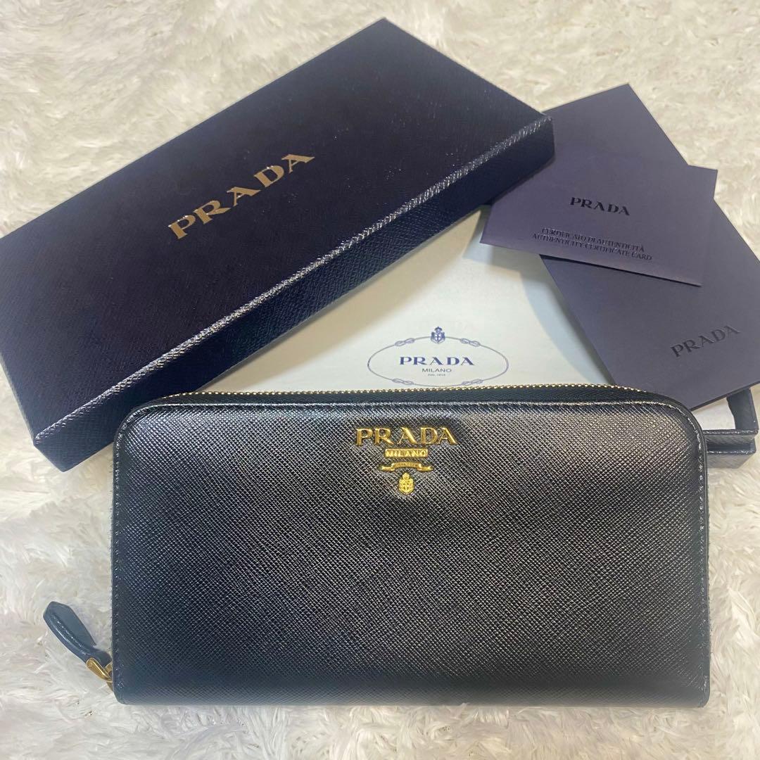 【良品】プラダ✨PRADAサフィアーノ メタル ブラックレザー 長財布