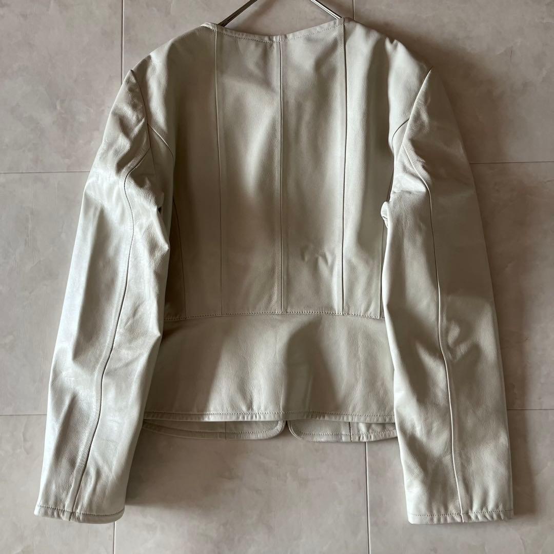 極美品✨PLATINEプラティーヌ ラムレザーノーカラージャケット 本革羊革38