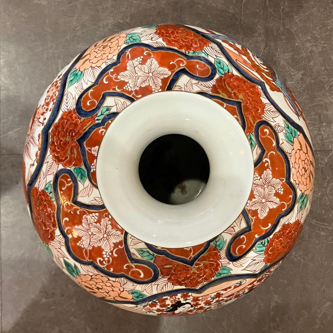 【有田焼/古泉窯 花瓶】赤絵 美人 花 高さ42cm 飾壺 古美術品