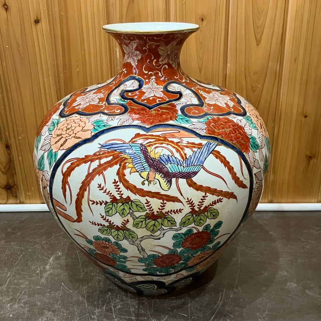 【有田焼/古泉窯 花瓶】赤絵 美人 花 高さ42cm 飾壺 古美術品