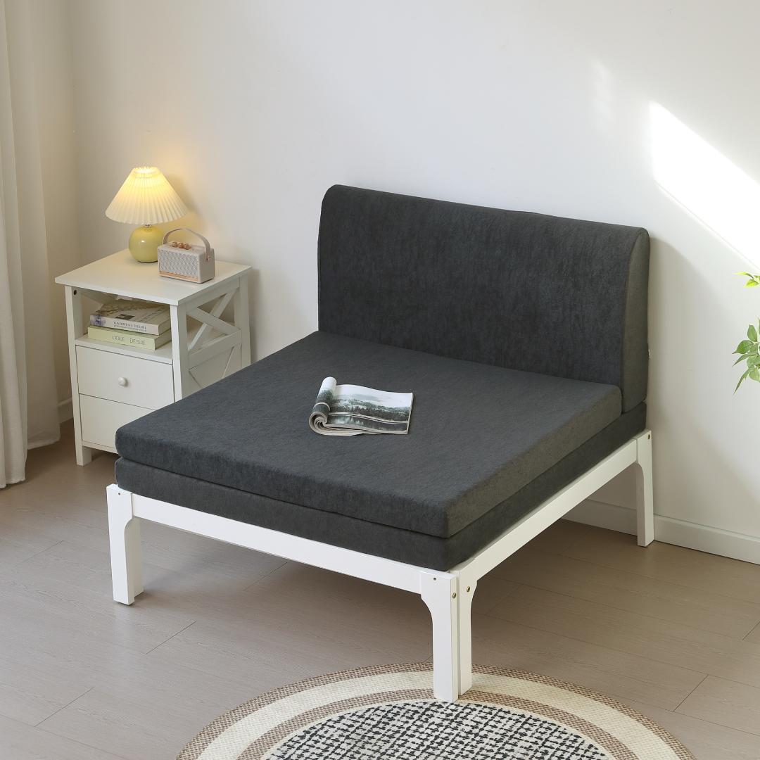 タイムセール！ソファベッド【ダークグレーマット付き】　長さは調節可能　WHITE