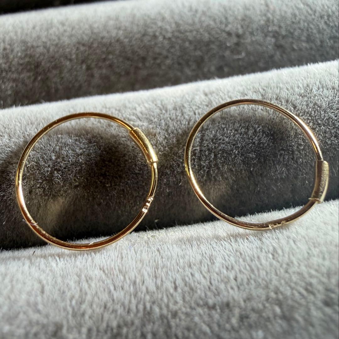 【未使用品】K18YG フープピアス、刻印あり