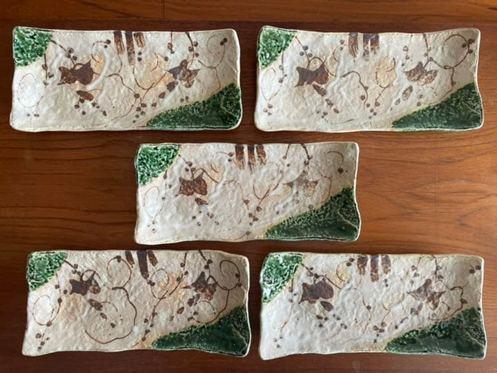 ばら売り応相談　織部　角皿　焼き物皿　作家もの　刺身皿　魚皿