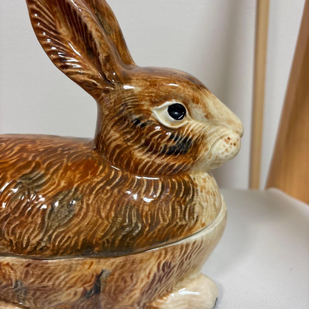 フランス陶器☆うさぎ型テリーヌポット コーガン作 マジョリカ焼き