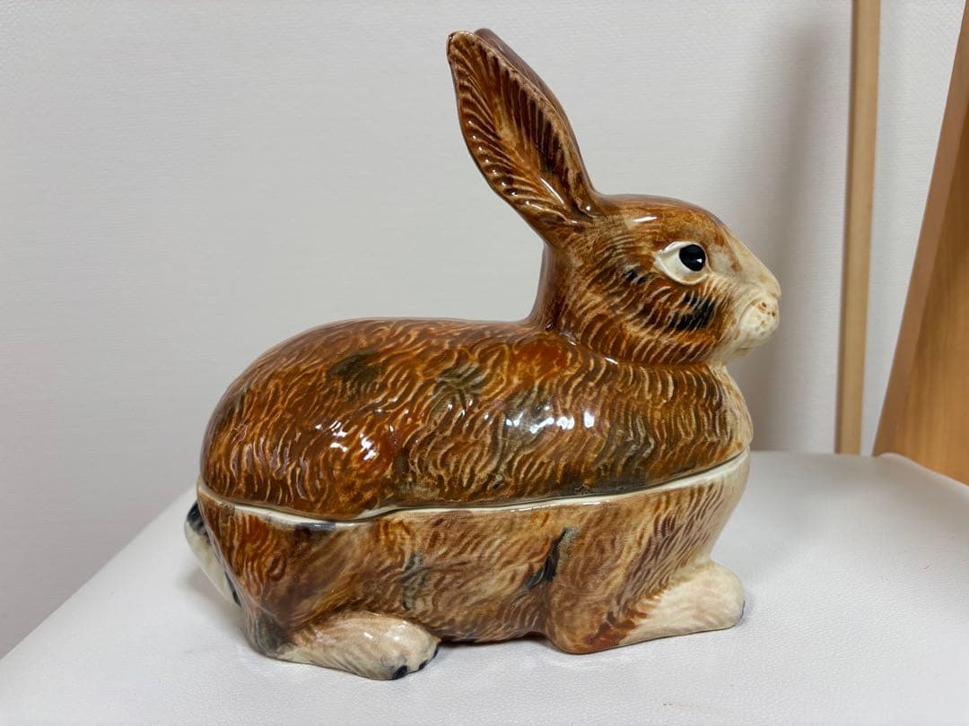 フランス陶器☆うさぎ型テリーヌポット コーガン作 マジョリカ焼き