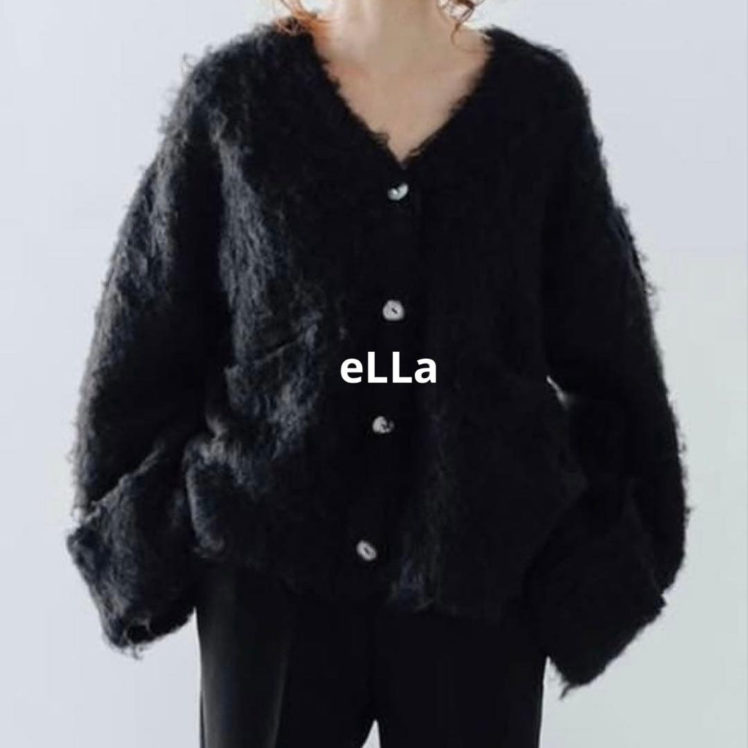 eLLa_selectshop シャギーニットカーディガン ゆったり 黒 美品