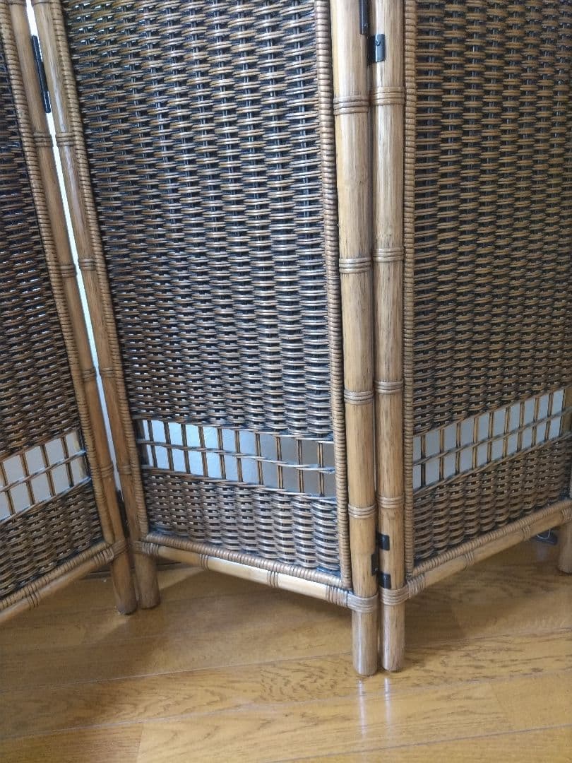 藤　ラタン　パーテション　4連　衝立　間仕切り