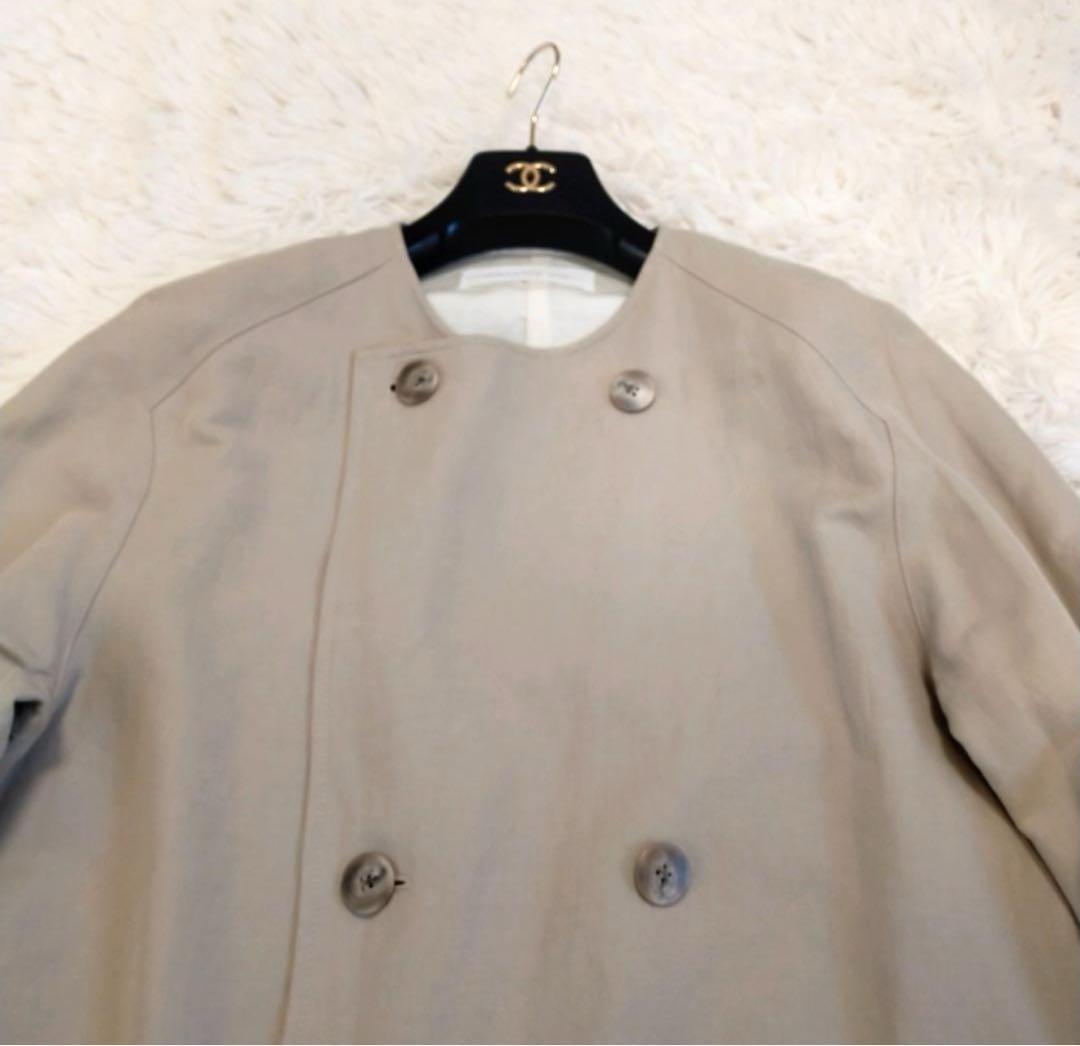 ギャルリーヴィ　コットンリネンツイル ノーカラーコート　36　ベージュ