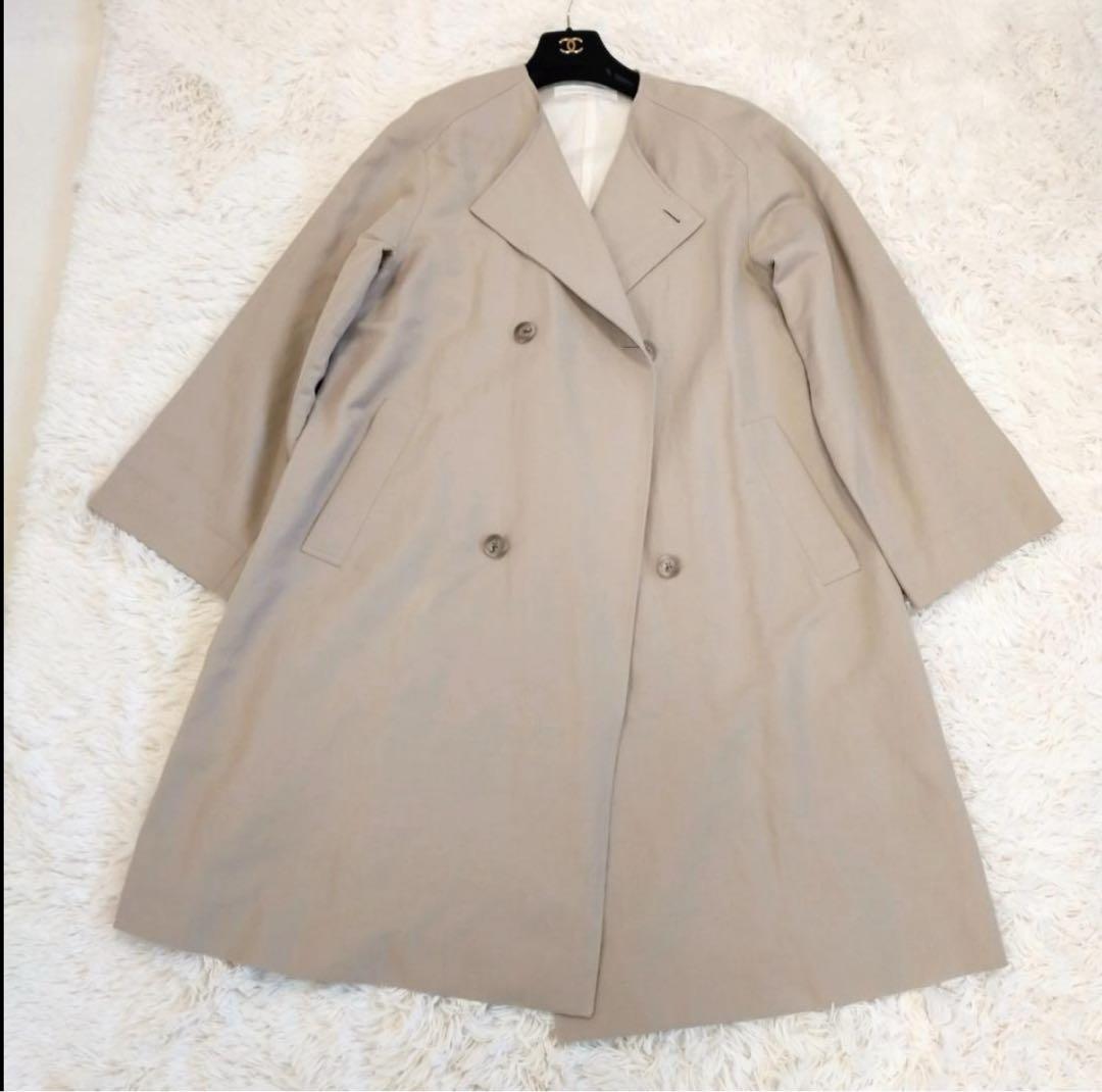 ギャルリーヴィ　コットンリネンツイル ノーカラーコート　36　ベージュ