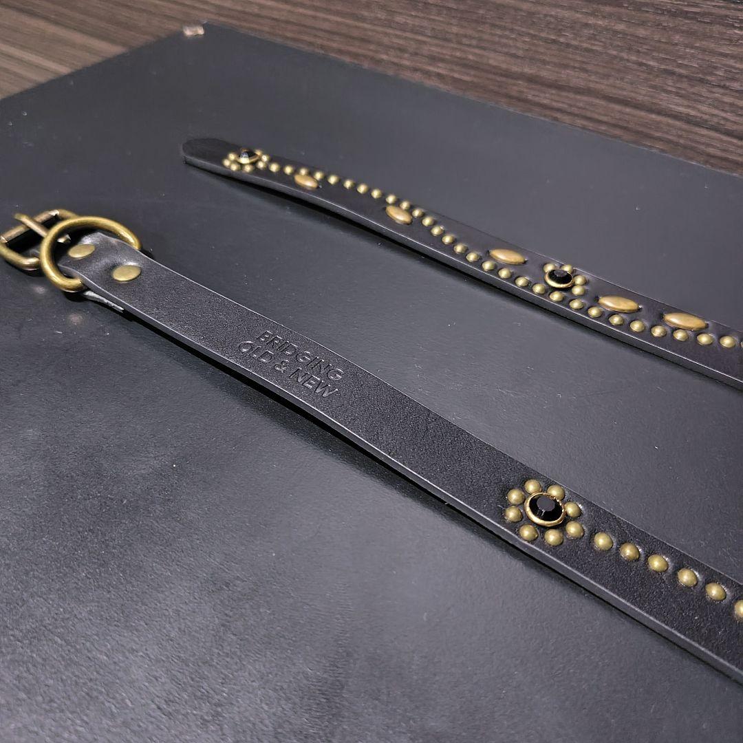 フラワー黒金■本革レザーフルスタッズナローベルト☆アメカジ古着ヴィンテージ