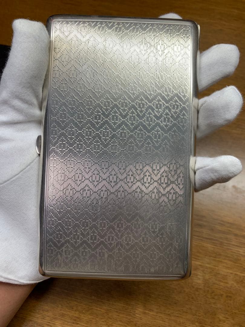 大野銀器製 純銀煙草ケース プラチナ装飾 木箱付