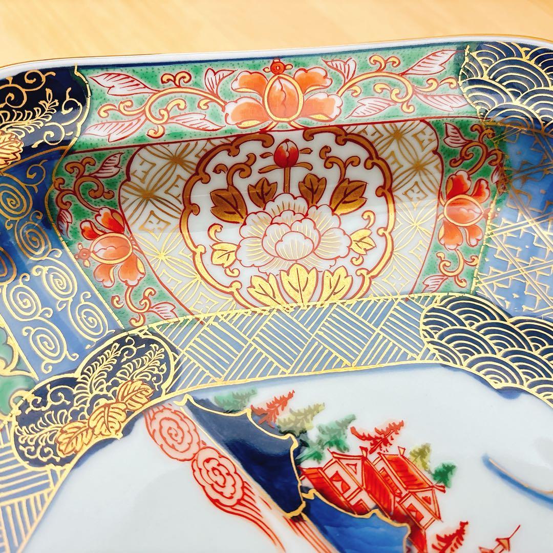 有田焼　幸楽窯　錦色絵山水尺盛皿　31cm