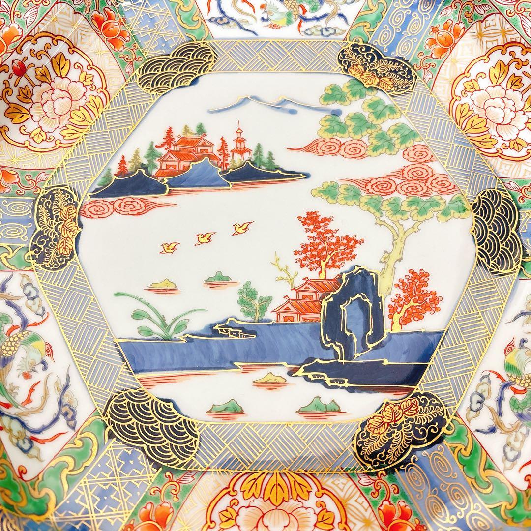 有田焼　幸楽窯　錦色絵山水尺盛皿　31cm