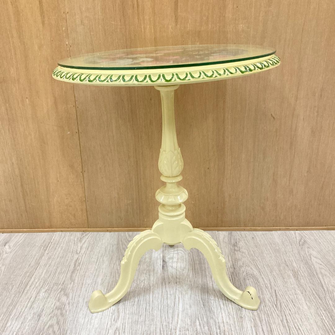 アンティーク調　イタリア製　サイドテーブル　丸テーブル　薔薇