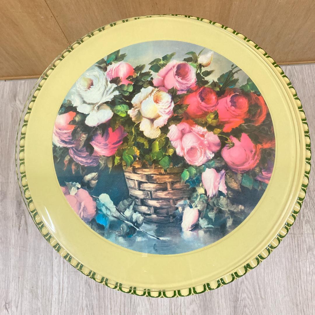 アンティーク調　イタリア製　サイドテーブル　丸テーブル　薔薇