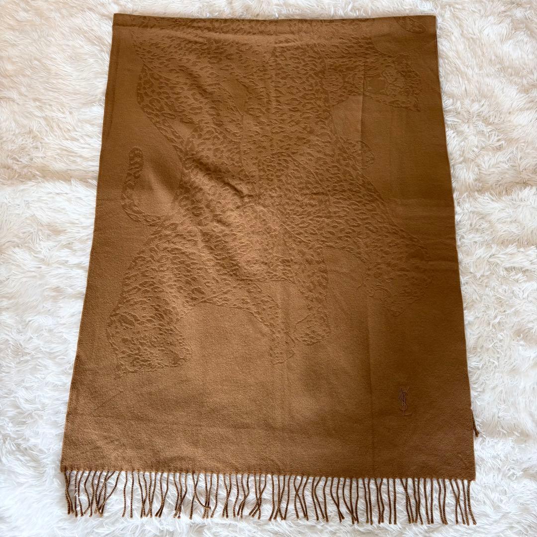 イヴサンローラン ヒョウ柄 レオパード 大判マフラー キャメル カシミヤ混