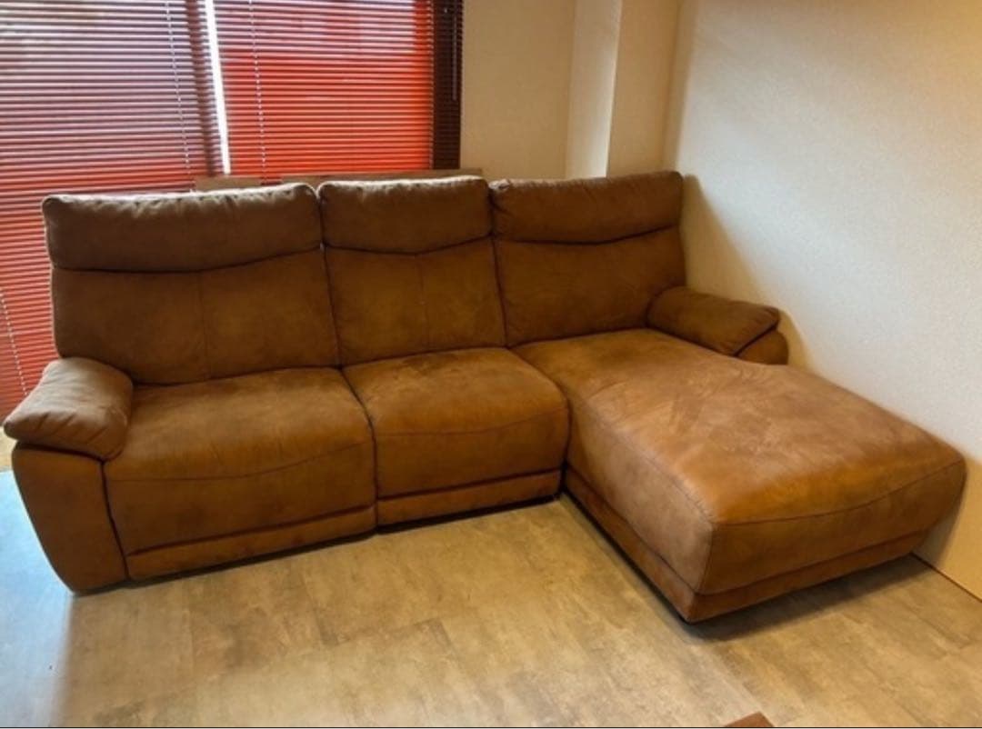 ブラウン 3人掛け 電動リクライニングソファ USBポート付き