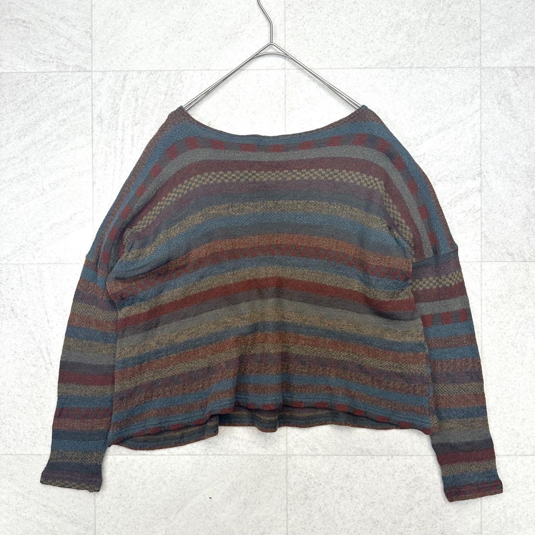 【ヨーガンレール】ウール シルク ニット プルオーバー ボーダー チェック