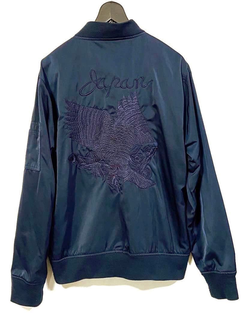 アリステア スカジャン MA-1 両面刺繍 鷹 和柄 刺繍ジャケットXLネイビー