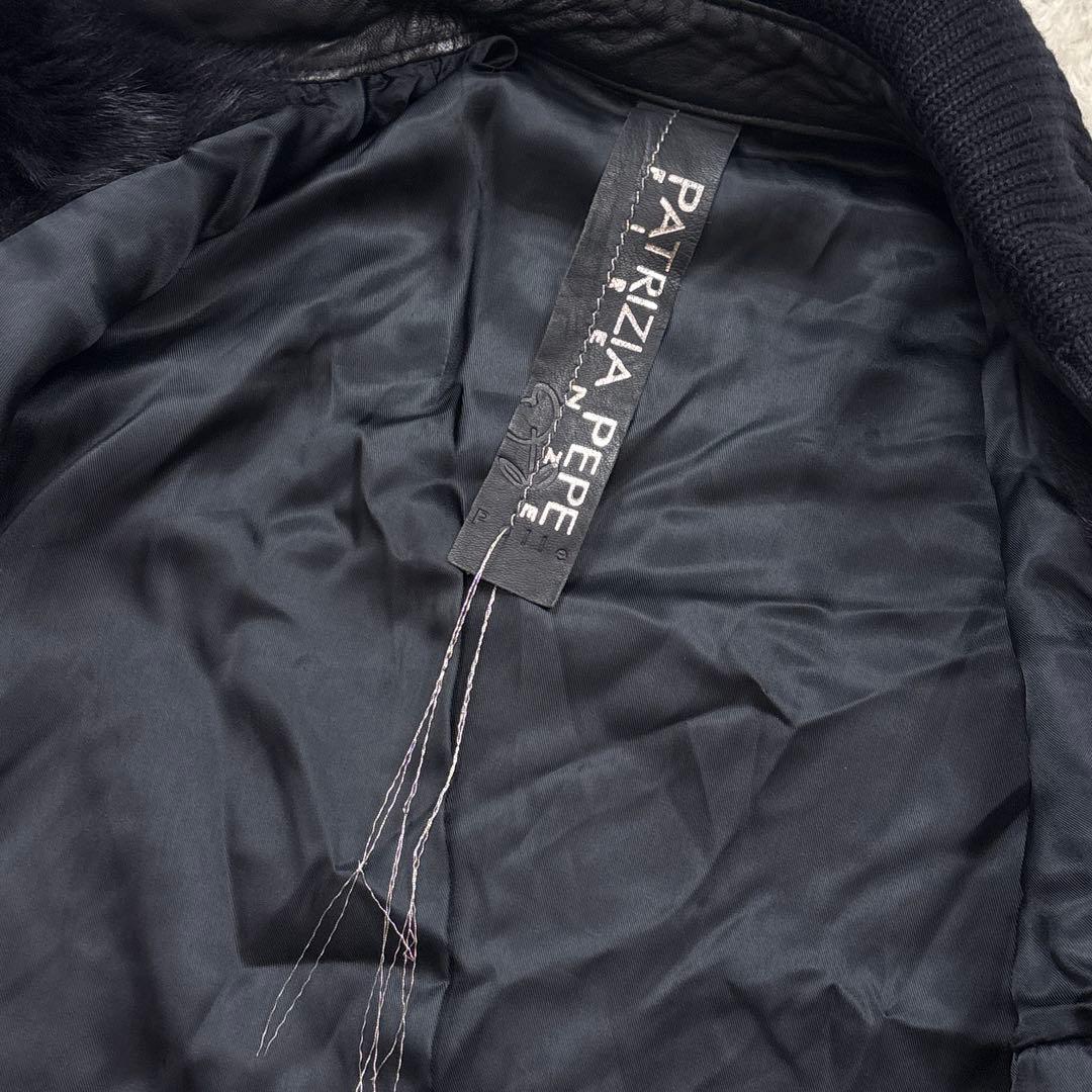 PATRIZIA PEPE ファー切替ラムレザージャケット　ネイビー