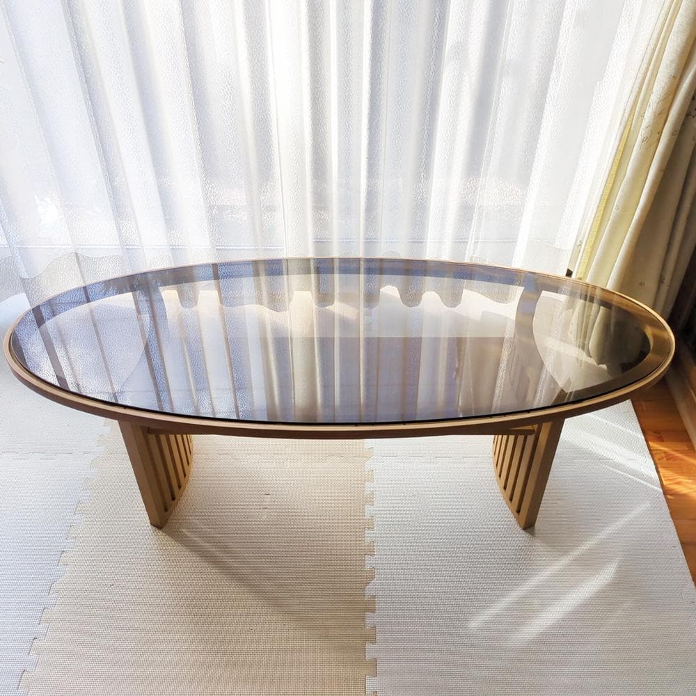 楕円形ガラストップ ローテーブル【和モダンデザイン】